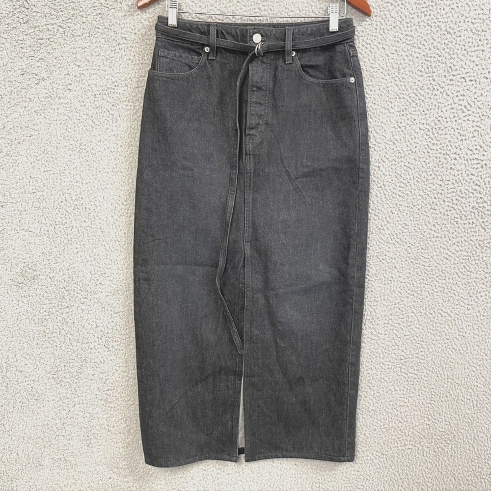 Banana Republic Denim Puddle Midi Skirt Womens 4‎ Black Belted Front Slit New